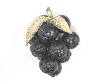 Forbidden Fruit Grape Brooch Black Rhinestone