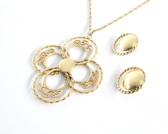 Necklace Earrings Pierced Post Gold Filled Retro Set