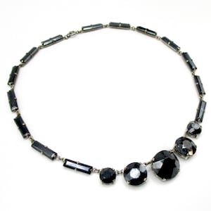 Czech Signed Necklace Black Glass Czechoslovakia 17&quot;