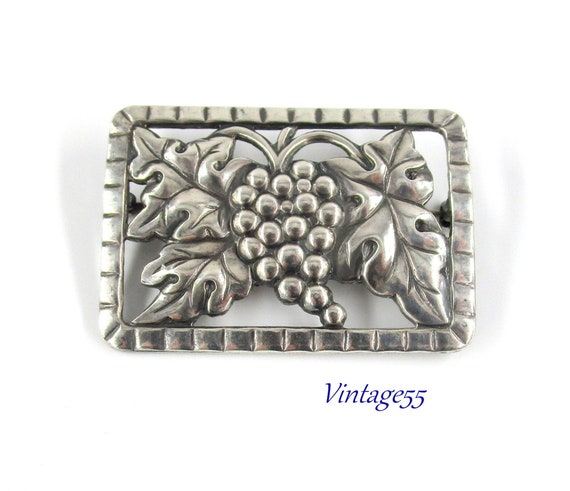 Grape Leaves Brooch Sterling Art Deco - image 1