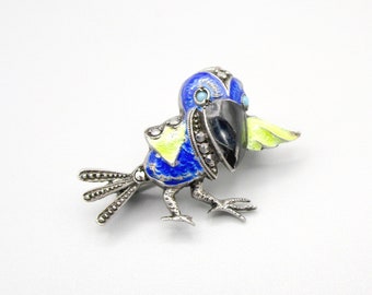 Bird Pin Enamel Marcasite marked 935 German