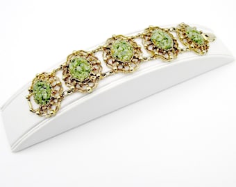 Bracelet Green Aventurine Nugget Gold tone 6 3/4