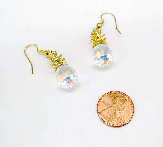 Crystal Pineapple Earrings Gold tone French wires - image 3