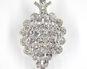 Rhinestone Brooch Clear 1960 3 1/8 inch