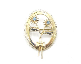 Floral Blue Rhinestone Brooch 14K Gold Filled by dce