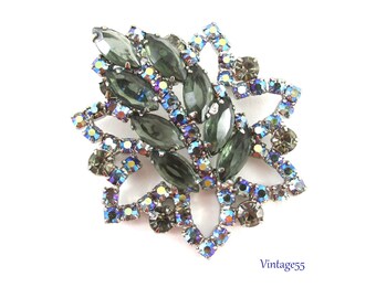 Blue Rhinestone Leaf Brooch Madeleine