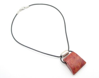 Pendant Necklace Sterling Leather Coral Silpada