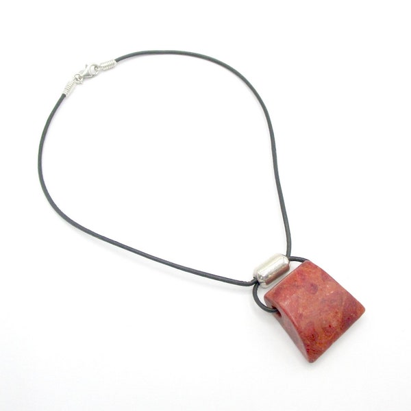 Pendant Necklace Sterling Leather Coral Silpada
