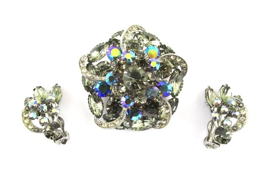 Brooch Black Diamond Rhinestone Earrings Clip on - image 10