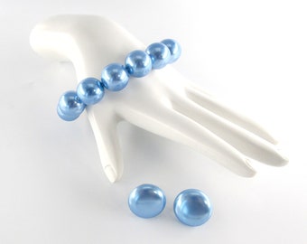 Blue Beaded Bracelet Earrings Pierced Post