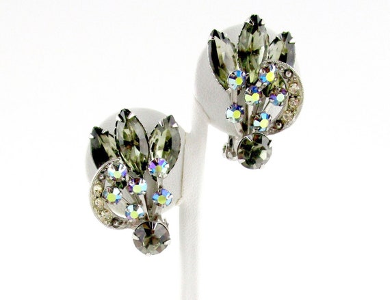 Brooch Black Diamond Rhinestone Earrings Clip on - image 9