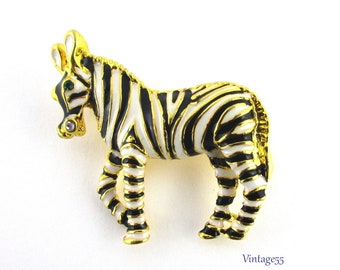 Zebra Brooch Green Eyes Gold tone Full Face