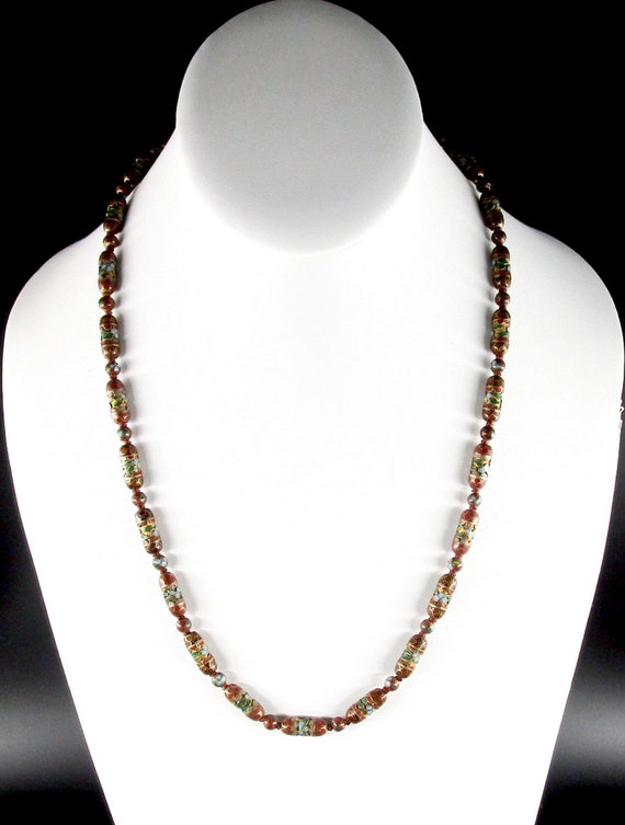 Necklace Floral Cloisonne Barrel Bead 22 inch - image 5