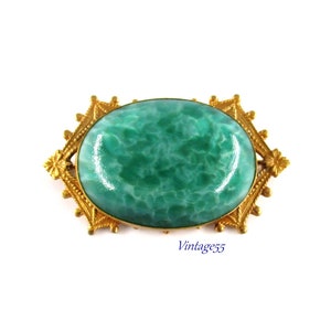 Peking Glass Brooch Brass Art Deco Era