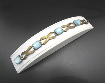 Czech Bracelet Blue Satin Glass Gold tone 7 1/2"