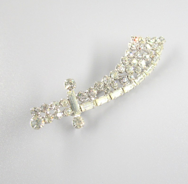 Rhinestone Brooch Sword Sabre Vintage image 3