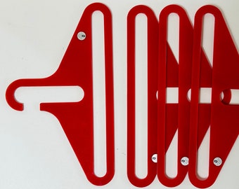 set of 4 RED vintage Clothes Hangers, marked Danilo Silvestrin, German 1970s mid century mod pop space age coat hanger
