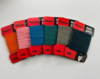 6 colors Enkalon New Old Stock vintage mending yarn cards, darning thread, 1970s Dutch sock yarn