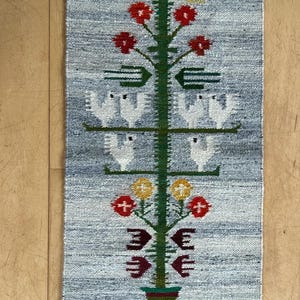 vintage Polish kilim tapestry,  1970s wool rug, mid century wall hanging, handmade in Poland, seventies wall art 120 x 48 cm / 47.2 x 18.9 &quot;