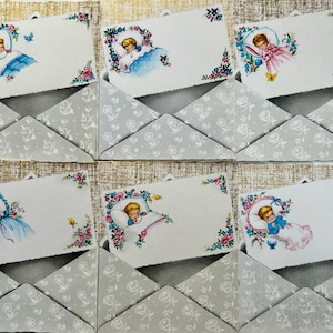 set van 6 originele vintage geboortekaartjes uit de jaren 50 / ONGEBRUIKTE New Old Stock felicitaties voor baby's uit de jaren 50