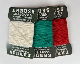 vintage mending yarn, 3 colors New Old Stock wool cards, darning thread, 1970s Dutch Erbuss sock yarn kit
