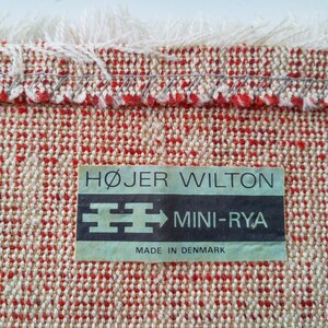 with label 1960s Danish Rya Rug by Hojer Eksport Wilton, wool tapestry from Denmark, Scandinavian wall hanging, vintage midcentury carpet image 3