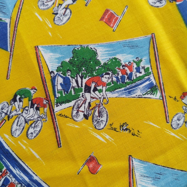 TOUR de FRANCE ANNÉES 1970 TISSU / Textile vintage de 1,5 mètre / Cyclisme vintage / Camping-car rétro des années 70 / nouveau stock ancien