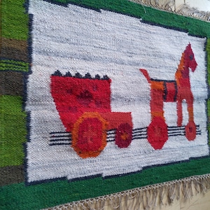 childrens kilim from Poland, vintage handmade tapestry, 1970s wool rug, home decor, polish wall hanging, 69 x 52 cm / 27 x 20.5&quot;