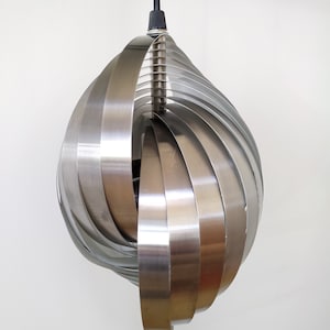 Henri Mathieu pendant lamp / 1970s vintage moon lamp / mid century French design / twirling metal in silver and white