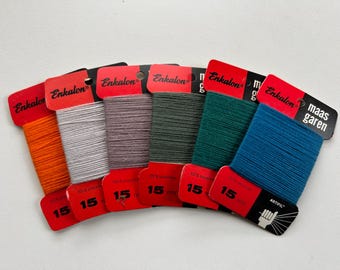 6 colors Enkalon New Old Stock vintage mending yarn cards, darning thread, 1970s Dutch sock yarn