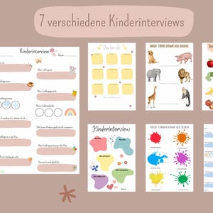 Könnte beinhalten: Sieben druckbare Arbeitsblätter für Kinder mit verschiedenen Aktivitäten, darunter ein Kinderinterview, ein Obst- und Gemüse-Erkennungs-Spiel und ein Farberkennungs-Spiel. Die Arbeitsblätter sind so konzipiert, dass sie für kleine Kinder Spaß machen und fesselnd sind.