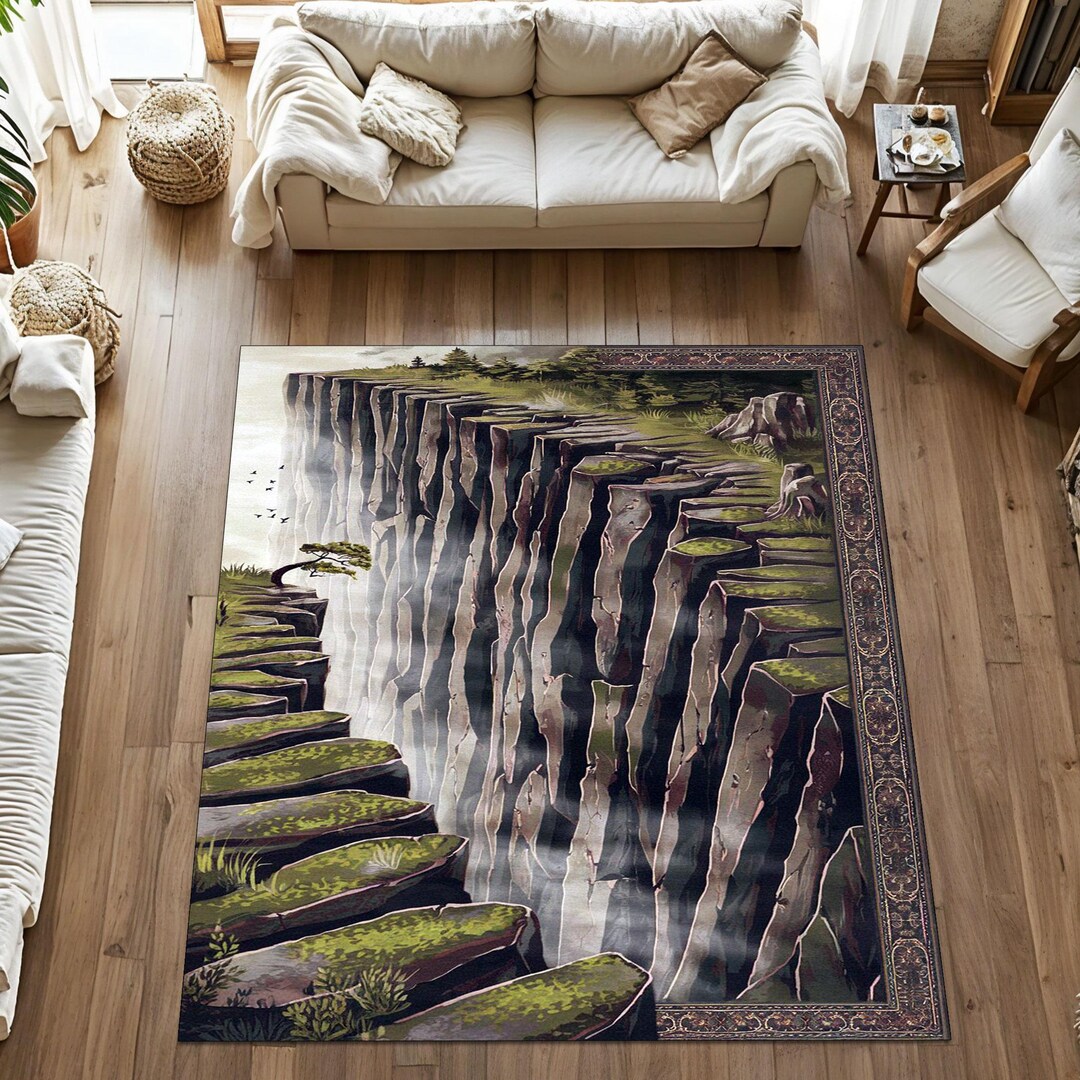 Visualabyss Rugs 3D Cliff Optical Illusion Rug, Fantasy Nature Path Carpet, Moss Rock ...