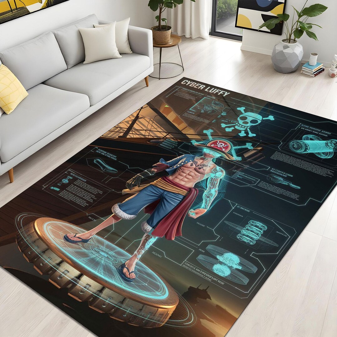 Cyber Rug Cyber Luffy Rug With Futuristic Anime Design – Washable Digital Print ...