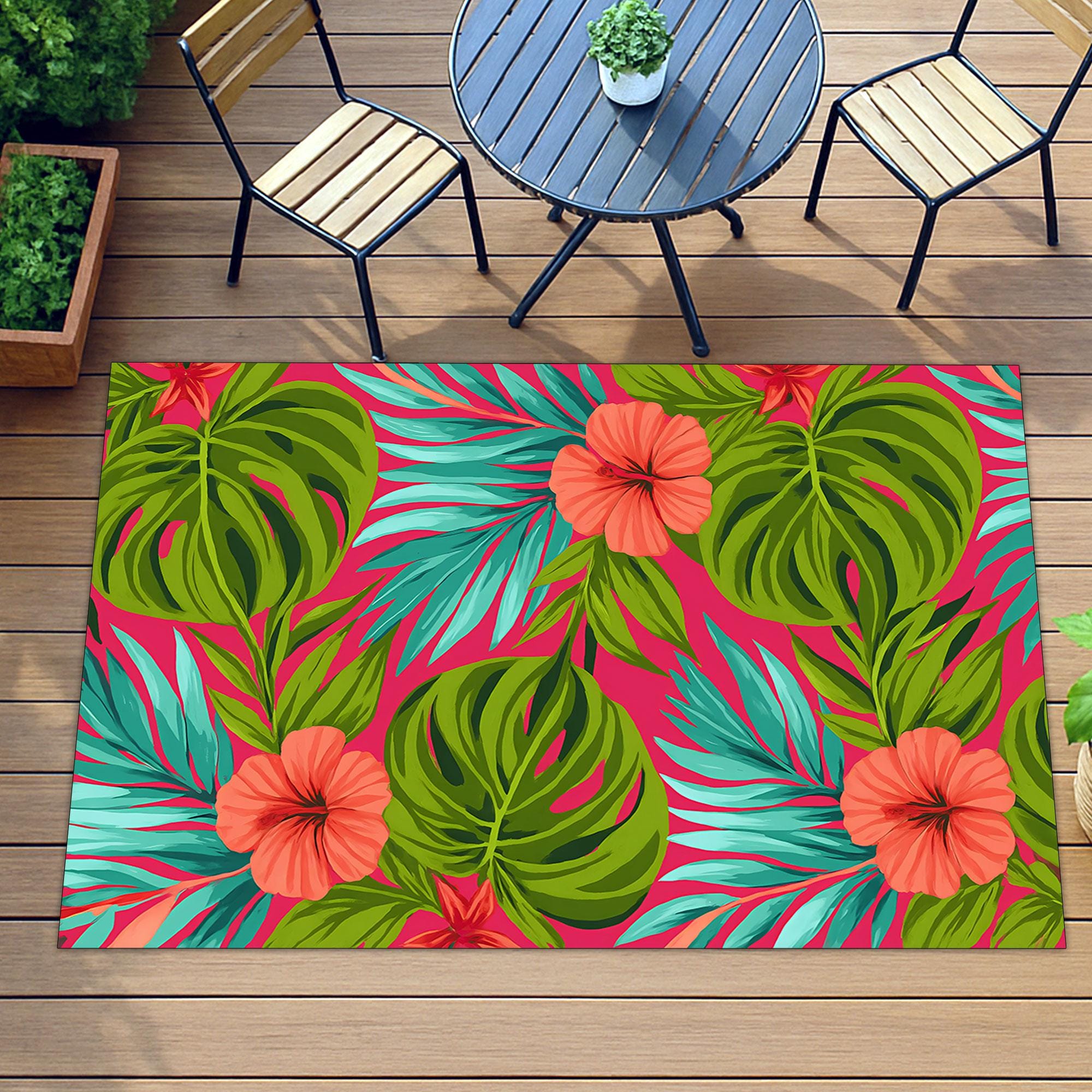 Hibiscus Rug Tropical Rug, Botanical Carpet, Jungle Leaf Mat, Hibiscus Flower Decor ...