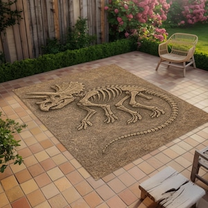 3D Triceratops Dinosaur Fossil Rug for Boys Room, Realistic Jurassic Skeleton Carpet, Prehistoric Dino Kids Rug, Dinosaur Nursery Play Mat