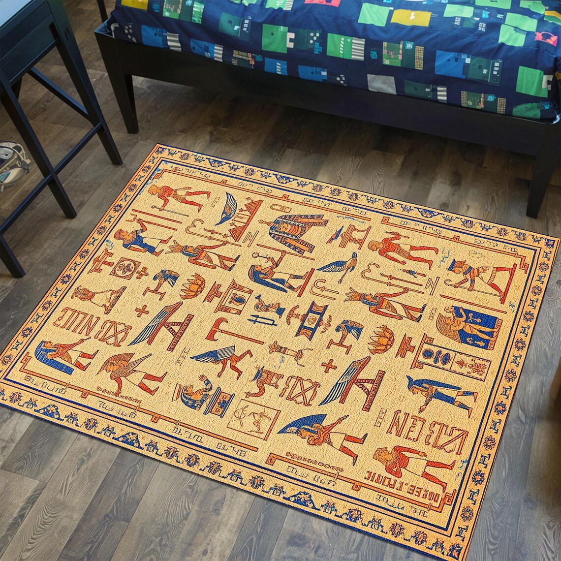 Assyrian Pattern Rug Hieroglyph Pattern Rug, Ancient Egyptian Motif Rug, Egyptian Gods ...