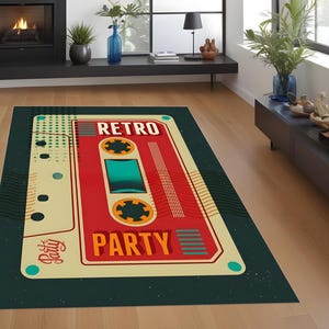 Nostalgic Cassette Tape Rug, Cassette Tape Themed Rug, Retro Cassette Tape Rug, Vibrant and Nostalgic Design, Perfect  Rug for Music Lovers