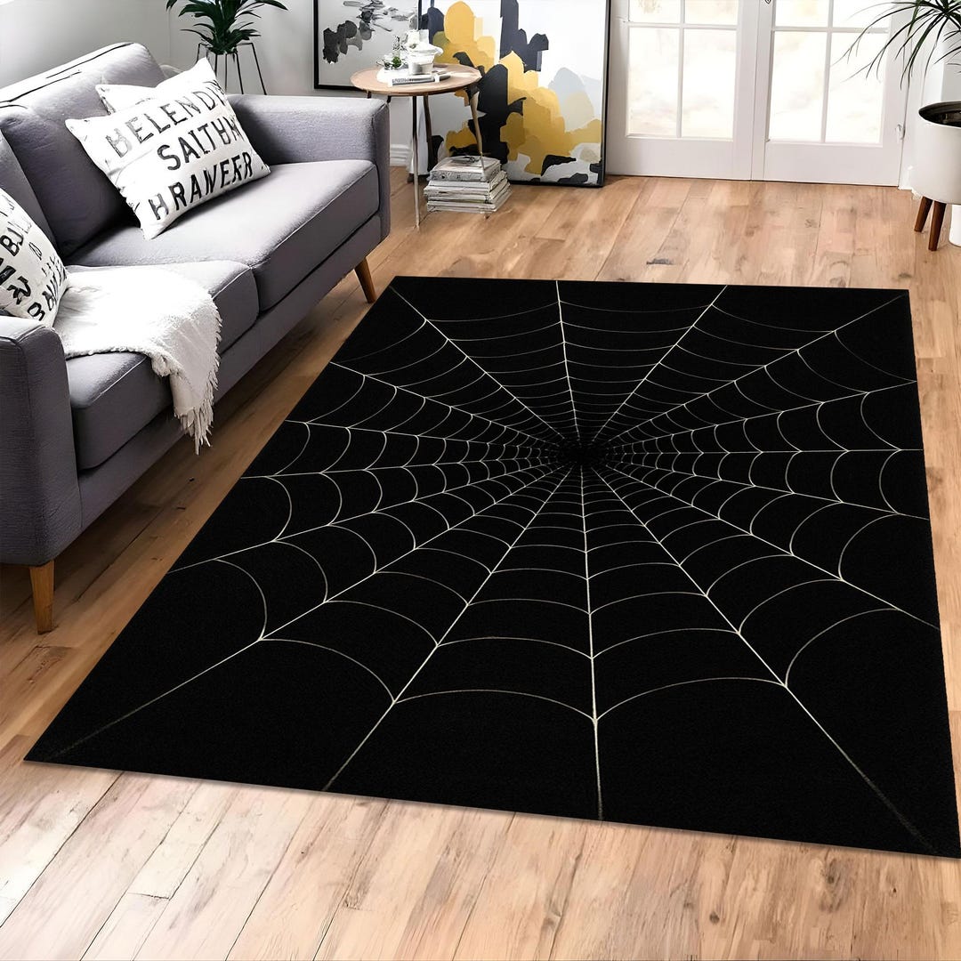 Spiderweb Rug, Black Web Carpet, Gothic Room Mat, Optical Illusion Rug ...
