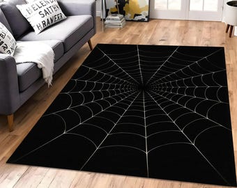 Spiderweb Rug, Black Web Carpet, Gothic Room Mat, Optical Illusion Rug, Halloween Floor Decor, Teen Bedroom Mat, Dark Decor, Web Design Rug