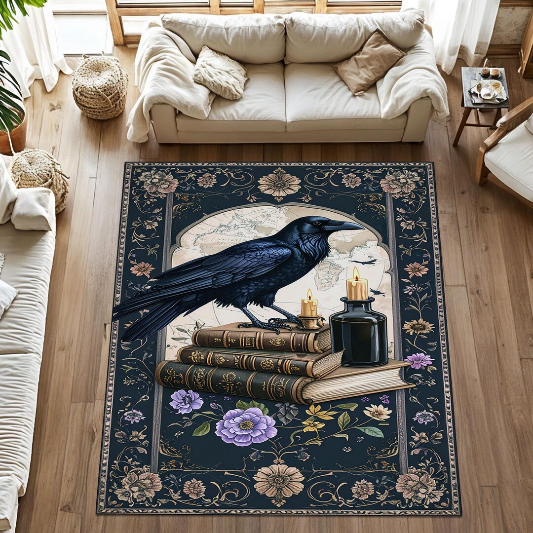 Literary Rug Dark Academia Rug, Gothic Raven Mat, Literary Decor Carpet, Antique ...