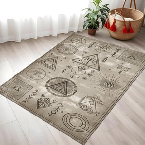 Tappeto con simbolo mistico del serpente - Tappeto digitale lavabile con segni celesti - Decorazione spirituale e stregonesca per case in stile esoterico - Tappetino antiallergico