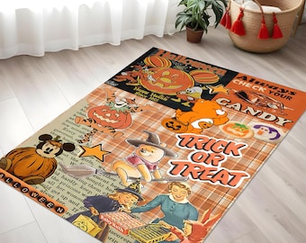 Retro Halloween Rug, Trick or Treat Mat, Vintage Fall Mat, 1950s Decor Rug, Nostalgic Halloween Mat, Spooky Fun Rug,Old School Halloween Rug