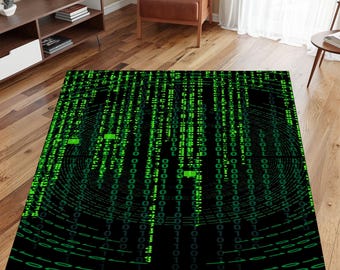 Tapis à motif code numérique sur le thème Matrix, tapis vert code Matrix, tapis Matrix inspiré du monde numérique, tapis sur le thème du film Matrix, décoration d'intérieur moderne
