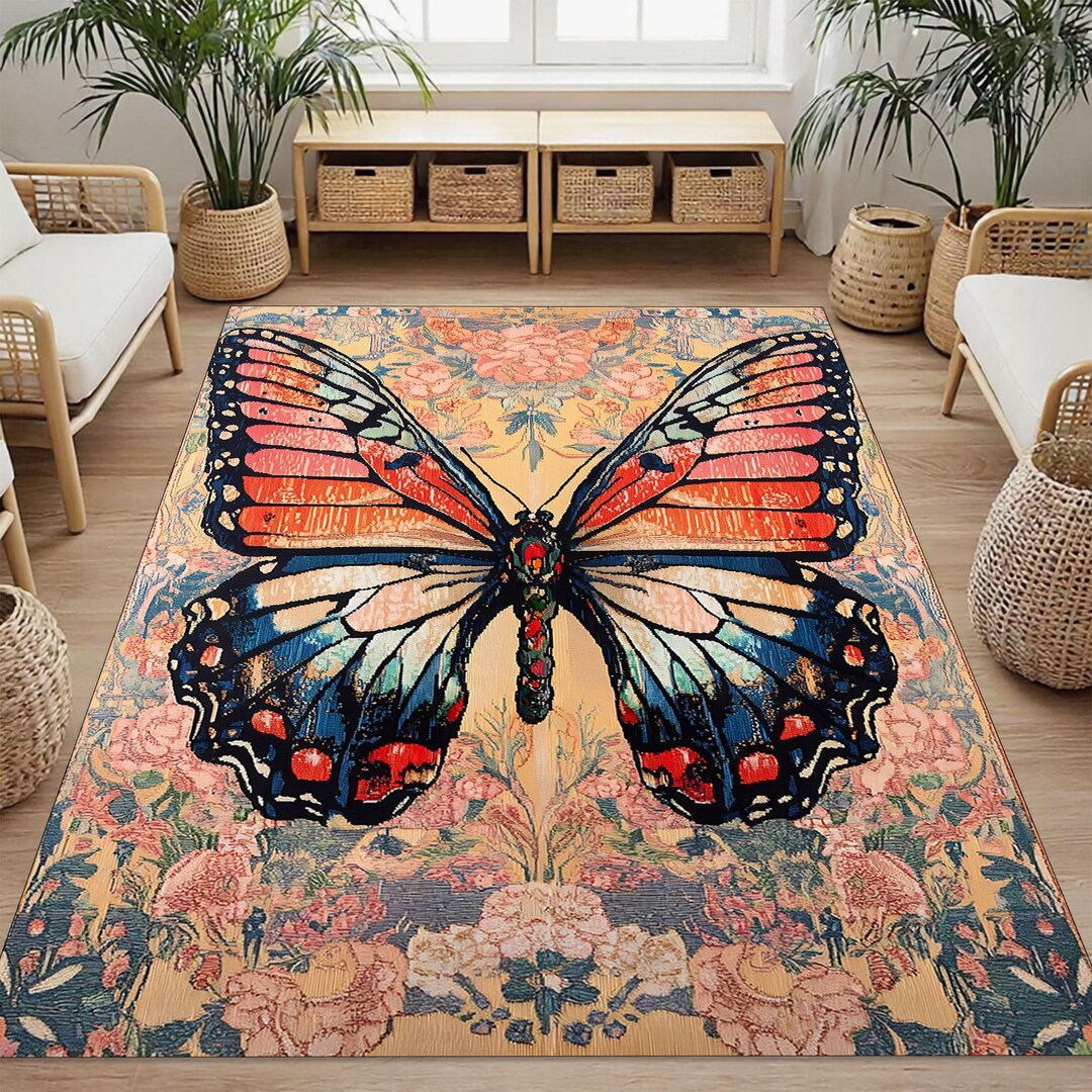 Butterfly Rug, Large Colorful Wings Carpet With Floral Pattern ...