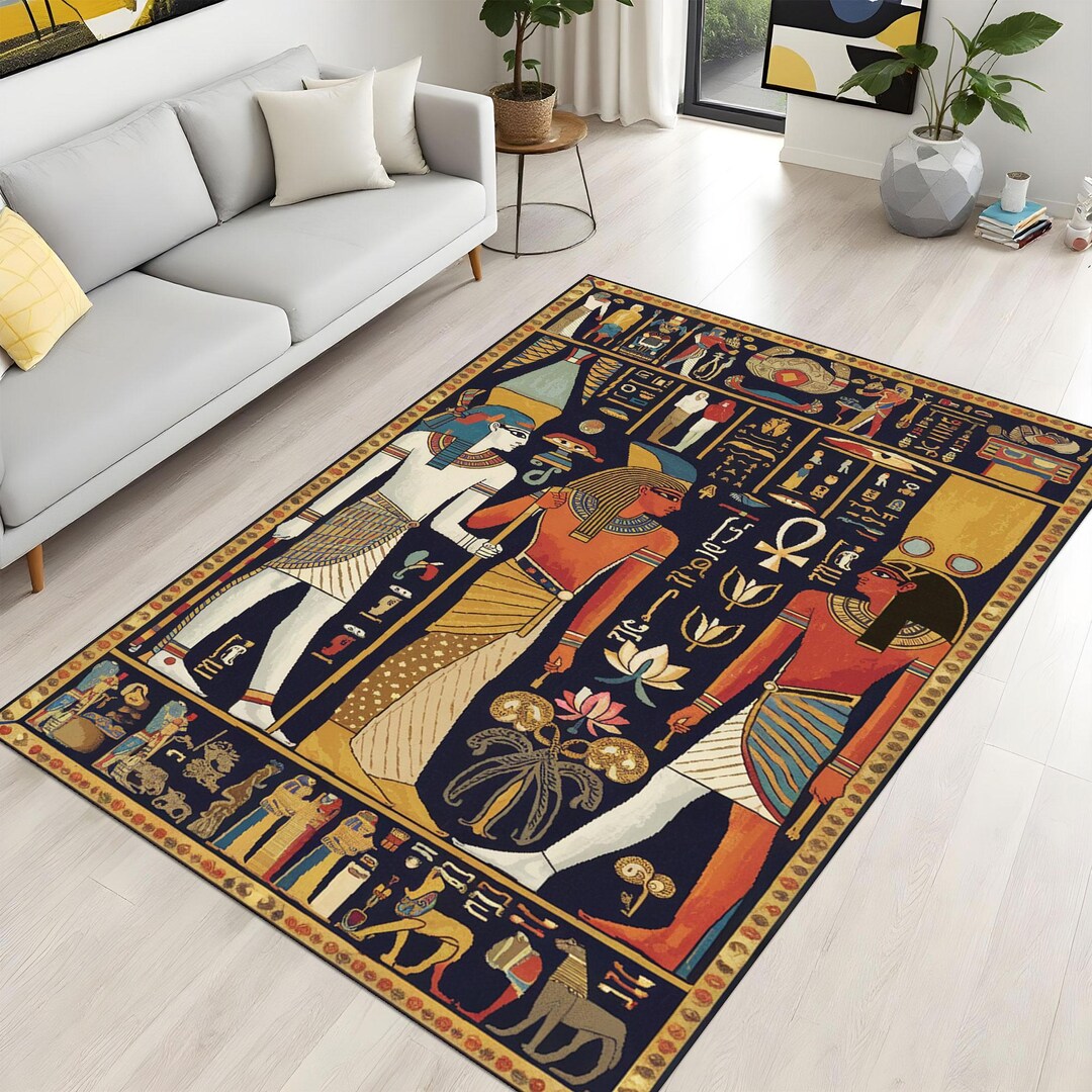 Ancient Egyptian Area Rug – Hieroglyphic Pharaoh Carpet, Egyptian Gods ...