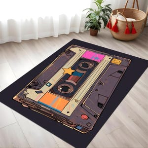Retro Cassette Tape Rug, Vintage Music Rug, 80s Nostalgia Floor Mat, Colorful Audio Tape Decor,Old School Music Lover Rug,Living Room Accent
