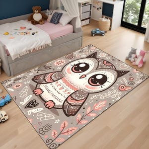Vloerkleed kinderkamer, vloerkleed schattige uil en kleurrijke patronen, vloerkleed kinderkamer, decoratief vloerkleed met uilenthema, perfect voor kinderkamers, kindertapijt