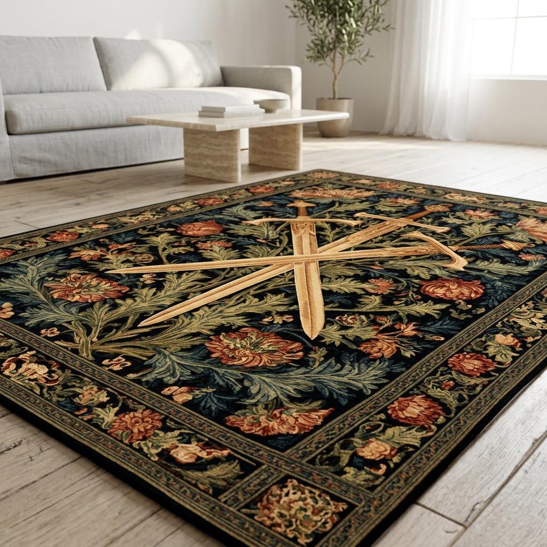 Medieval Area Rug Medieval Sword Rug, Gothic Heraldic Crest Carpet, Vintage Tapestry ...