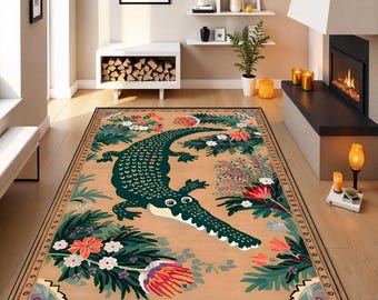 Crocodile Rug, Natural Motif Crocodile Rug, Animal Pattern Rugs, Home Decor, Alligator Decor Rug,Natural Touch For Your Living Room,