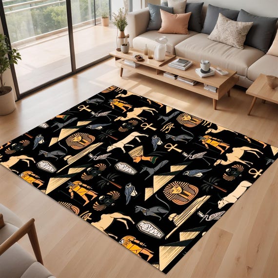 Egypt Rug, Anubis Carpet, Pyramid Decor Mat, Ancient Symbols Rug